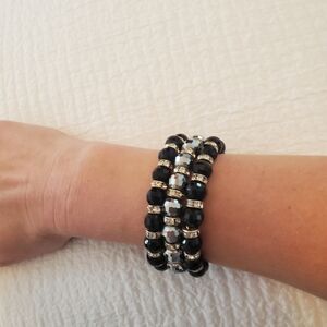 Stack of Three Beaded Sparkly Bracelets